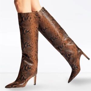 Jimmy Choo Mavis 85 Size 38 Brown Snake Printed Leather Heeled Boots